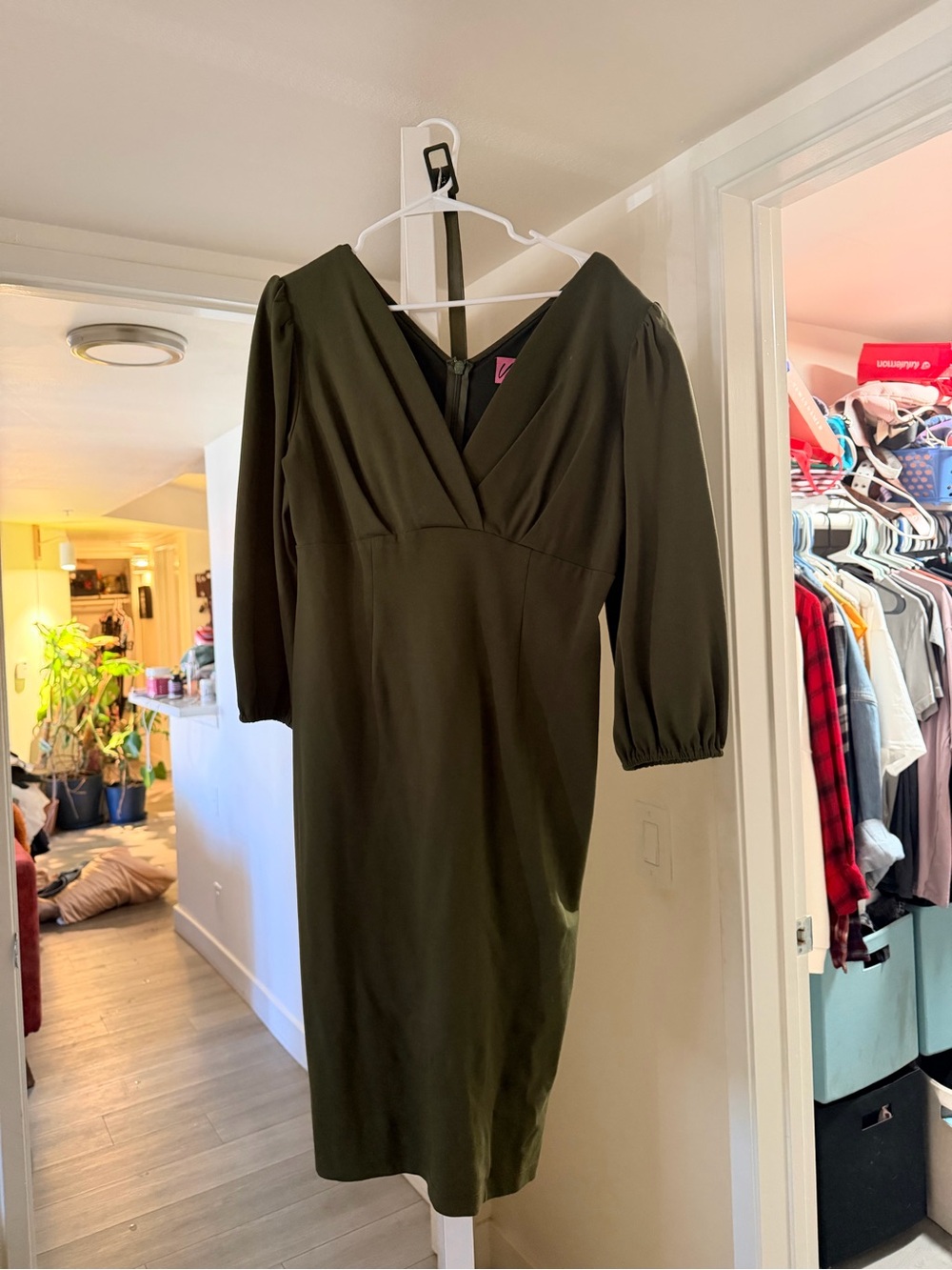 Vixen by Micheline Pitt Olive Green V-Neck Midi Dress